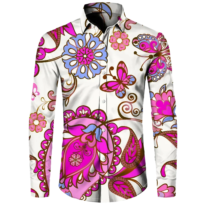 thumbnail image 1 of Camisa de moda para hombre, estampado 3D de flores de anacardo de cachemira, cuello vuelto, botones, manga larga, ropa de calle vintage para hombre y mujer, 1 of 4