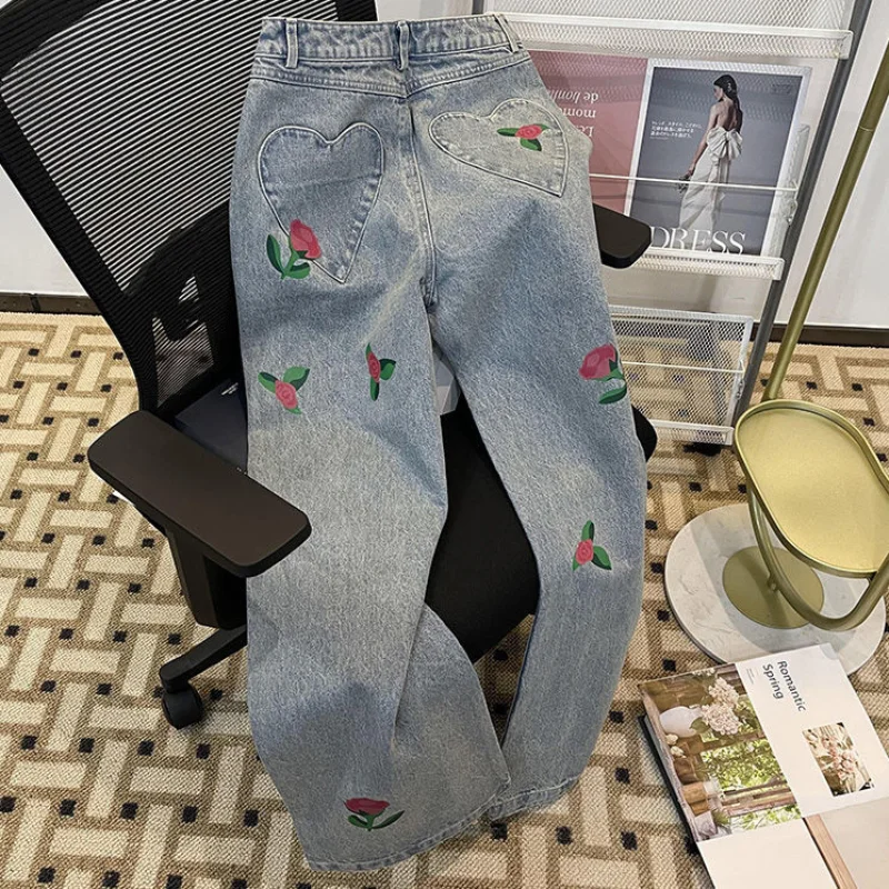 

Casual Pants 2023 Spring New Light Color High Waist Jeans Women Slim Wide Leg Pants High Street Straight Leg Pants Female Tops