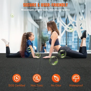 VEVOR 25/12/6 PCS 1/2 inch Thick Gym Floor Mats EVA Foam & Rubber Top Interlocking Workout Floor Mats Waterproof Exercise Mats 5