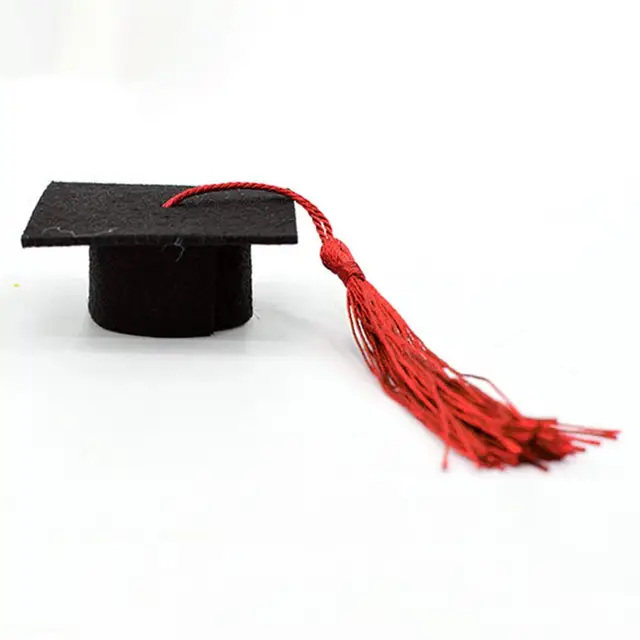 15 Mini Cappelli Da Laurea Con Nappe Rosse - Per Decorazione Bottiglie, Bomboniere, Feste