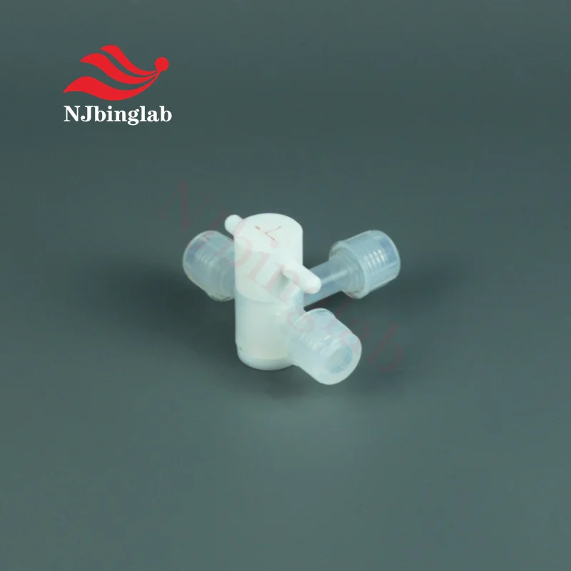NJbinglab High Purity 3-Way PFA Manual Stop Valve for 1/4 Tube, for Semiconductor Pipeline Connections.