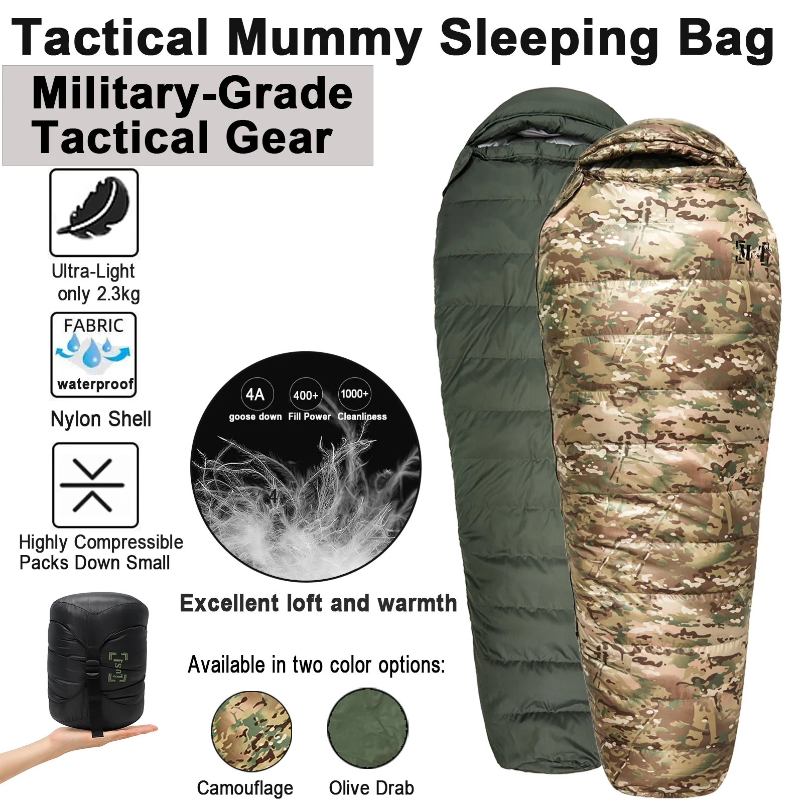Akmax.cn Tactical Goose Down Mummy Sleeping Bag -Ultra-Light