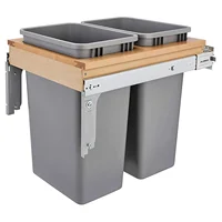 Double Pullout Under Cabinet Trash Can with Soft-Close, 50 Quart Garbage Bin for 18" x 1.5" Face Frame, Silver, 4WCTM-2150BBSCDM 1