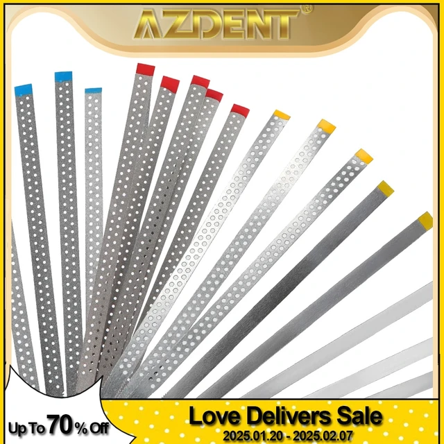 AZDENT Dental Diamond Polishing Strips 5pc Stainless Steel Orthodontic IPR Strip Fine Medium Single/Double Side Composite Polish