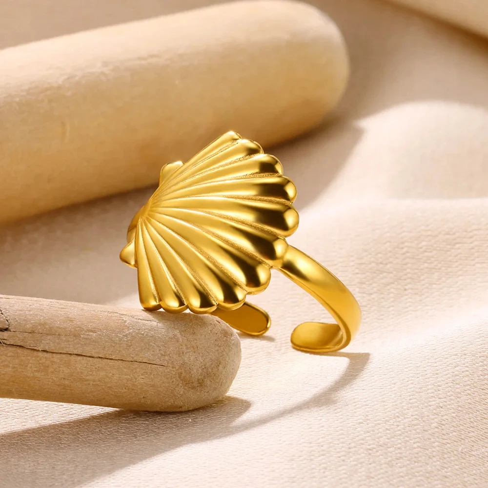 Anelli di conchiglia in acciaio inossidabile 316L per donna Anelli aperti regolabili color oro Piccola stella Gioielli femminili Regali di nozze Nuovo alla moda 4