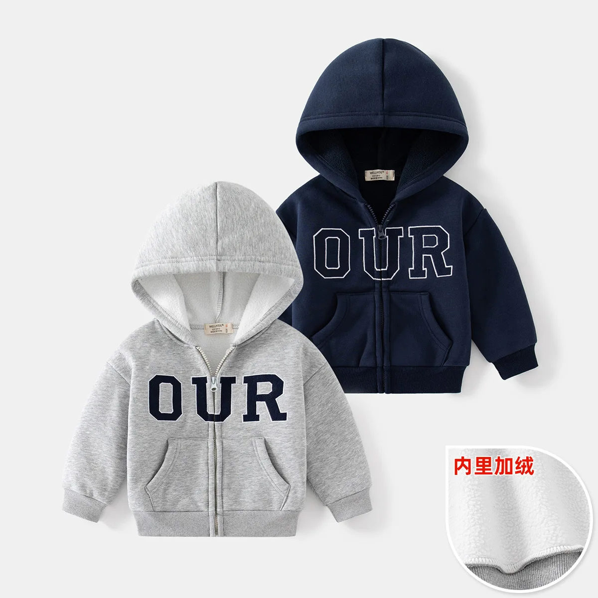 

Kids Padded Jacket Clothes Boys Girls Hooded Zip Jacket Printed Letter Casual Long Sleeve Tops Infant Outwear Trend 1-8Y