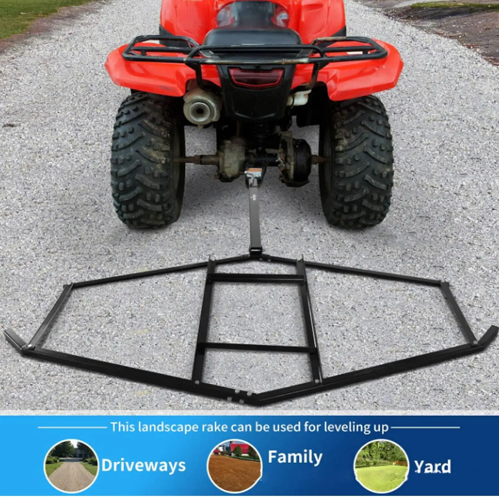 74 Inch Drag Driveway Tractor Harrow Heavy Duty Steel Lawn Leveling Rake for ATV UTV Trailer Mower 2