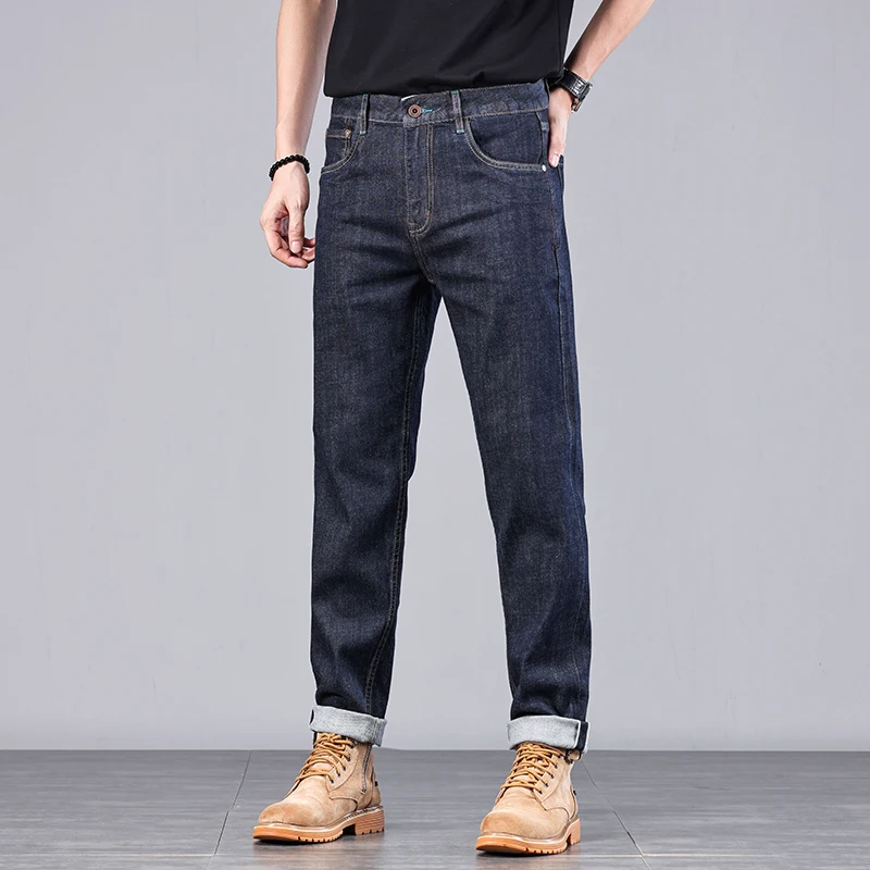 

Heavyweight Selvedge Jeans For Men Clothing Washed Denim Pants Straight High Quality Roll Up Retro Distressed Cargo Trousers