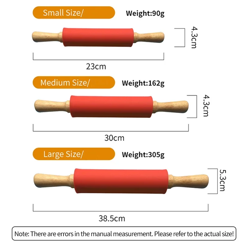 Rolling Pin Non-Stick Silicone Wooden Handle Pastry Dough Flour Roller Kitchen Cooking Baking Tool For Pasta Cookie Dough