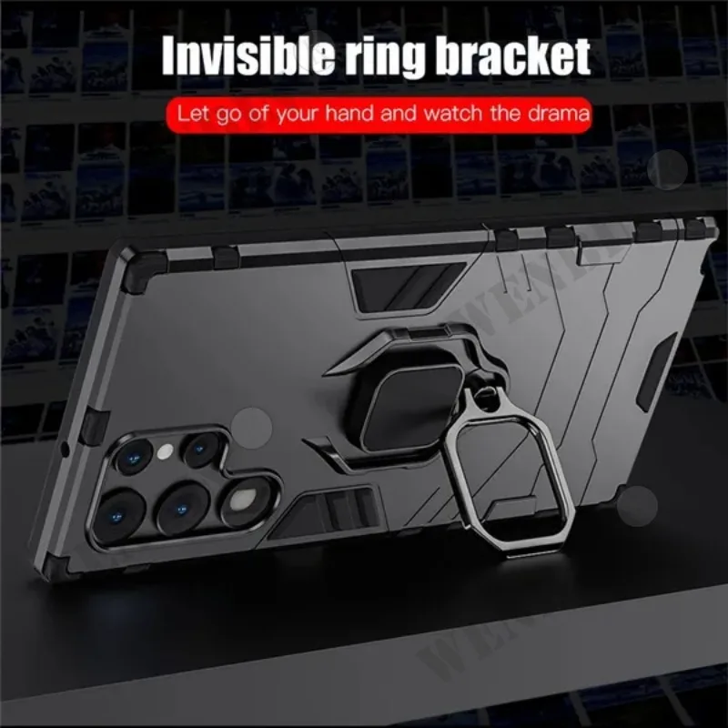 Magnetic Ring Stand Silicone Shockproof Phone Case with Car Mount Compatibility