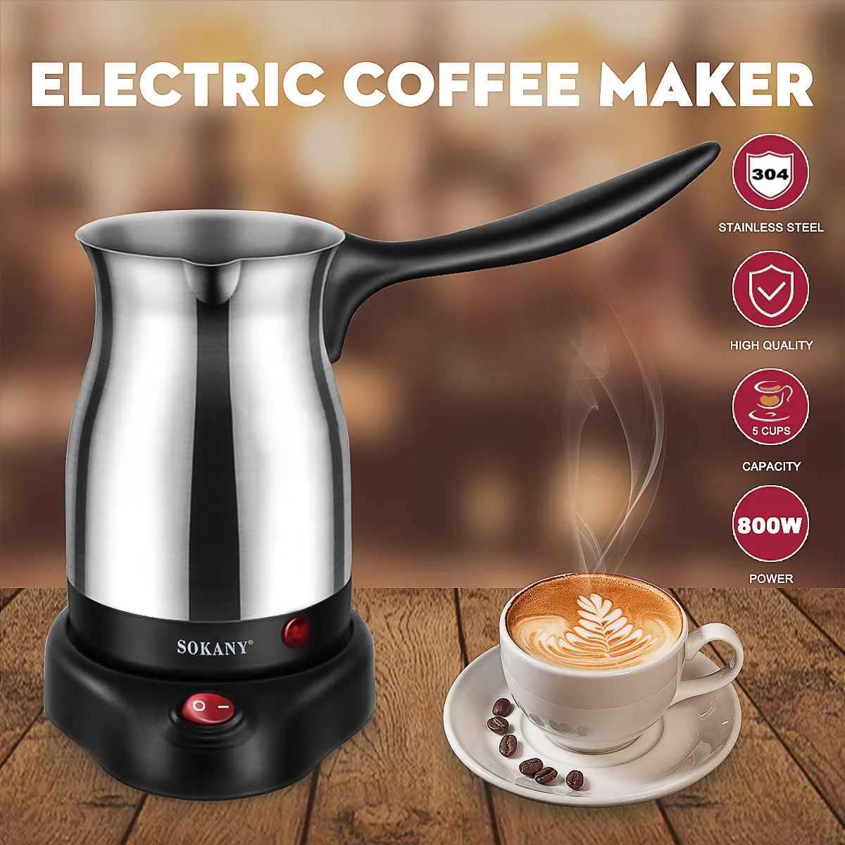 Katlot Automatic Turkish Coffee Maker Machine 800W Cordless Electric Coffee  Pot