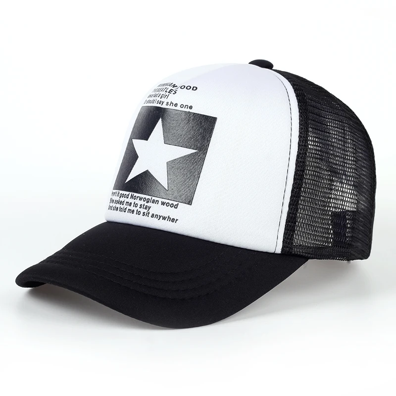 Baseball Cap New five-pointed star printed Baseball Cap spring summer breathable net caps men women outdoor sun shade hat adjustable wild hat