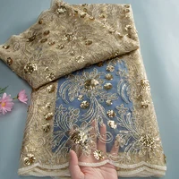 Tissu en dentelle de tulle brodé français de luxe 2026 pour robe de mariée, style africain nigérian, matériau de couture, 5 yards 5