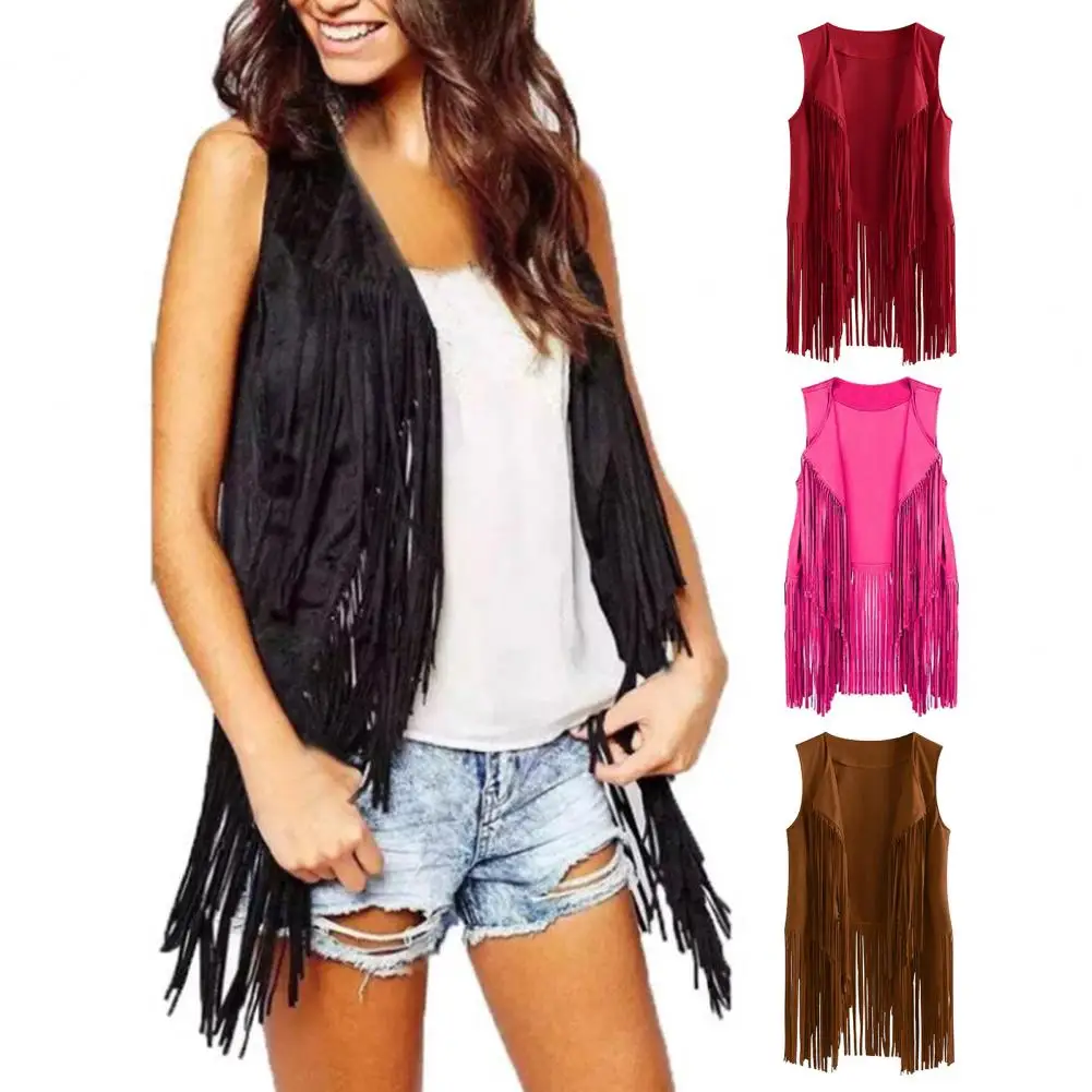 

Fashion Casual Women's Cardigan Tassel Fringed Open Stitch Vintage Sleeveless Lady Waistcoat Stage Performance Role Play Clothes