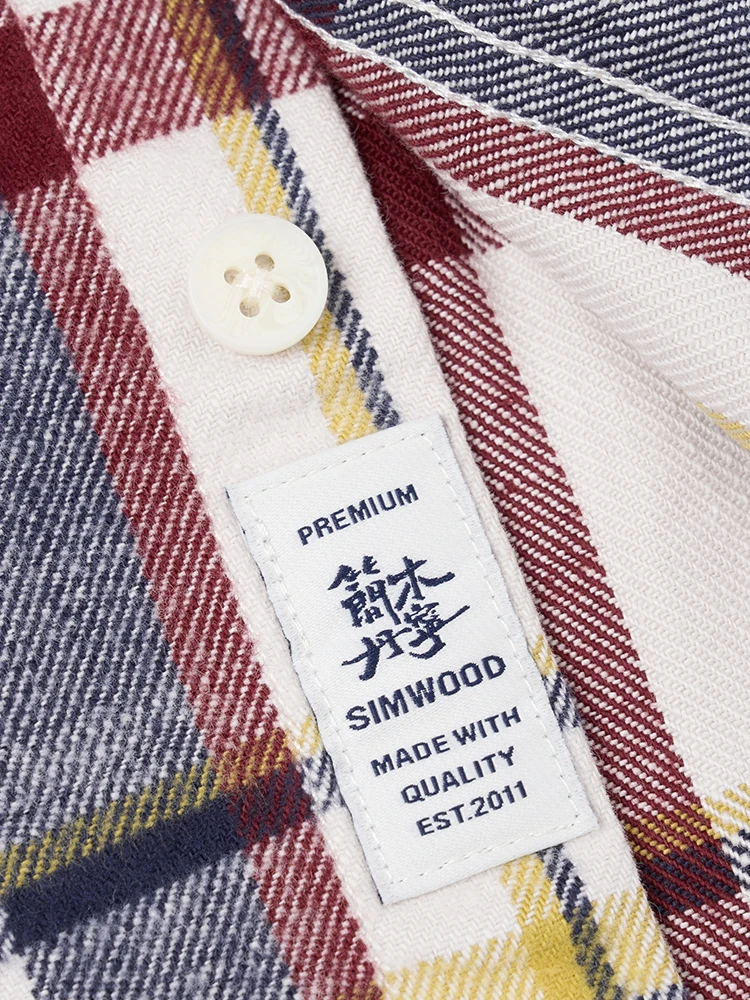 Denim Shirt SIMWOOD High Standard Series Autumn 280gsm Flannel Fabric Plaid Shirts Oversize Check