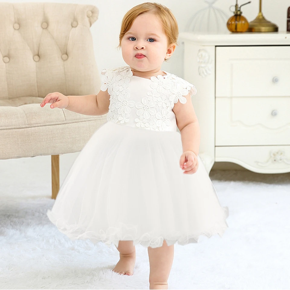 Vestidos de bautismo para niña pequeña, vestido de encaje blanco con flores de tul para bautizo de año, vestido de fiesta de princesa para cumpleaños, vestido de boda recién nacido _ - AliExpress Mobile