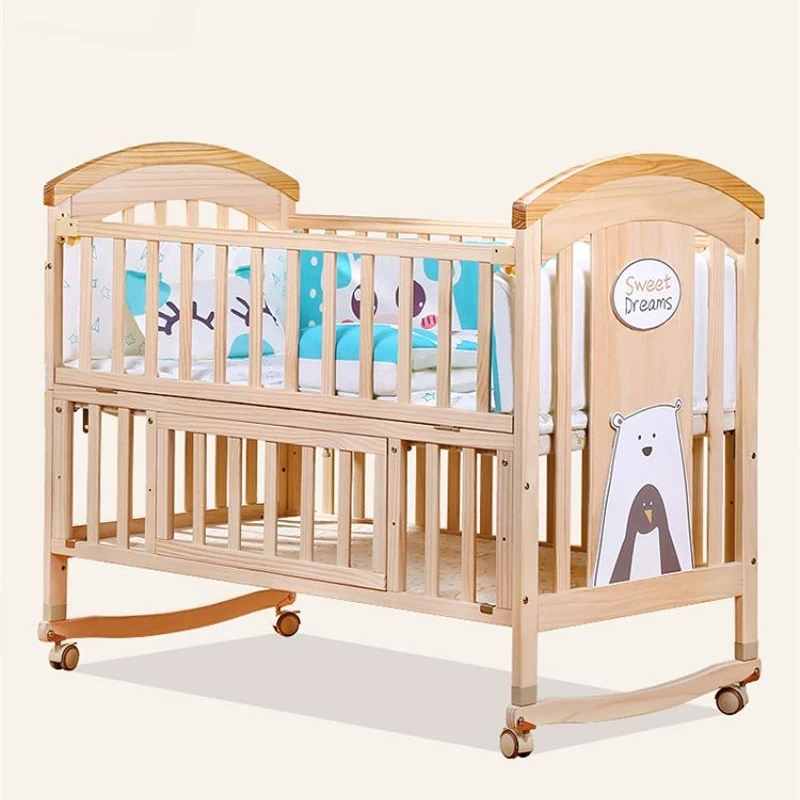 

YQ JENMW Solid wood crib Best selling solid pine wooden baby bed design/baby swing cot/baby crib attached adult bed