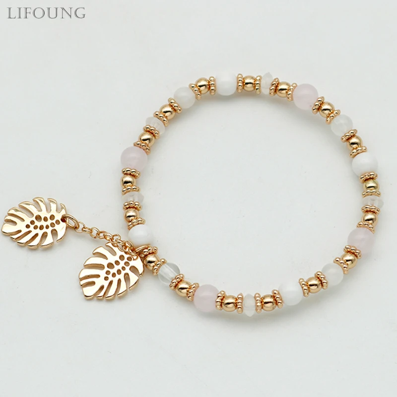 Multi Color Bracelet Women Jewelry Fashion Colorful Crystal Leaves Elastic Bangle Acrylic Beads Charm Pendant Cute 57