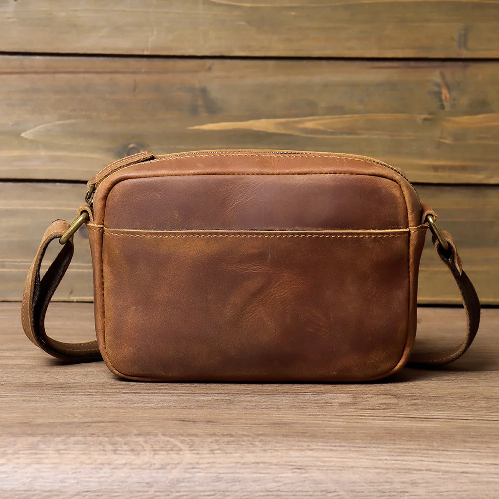 Genuine Leather Mini Messenger Bag Travel Crossbody Bag for Men Cell Phone Purse Trave Satchel Shoulder Bags