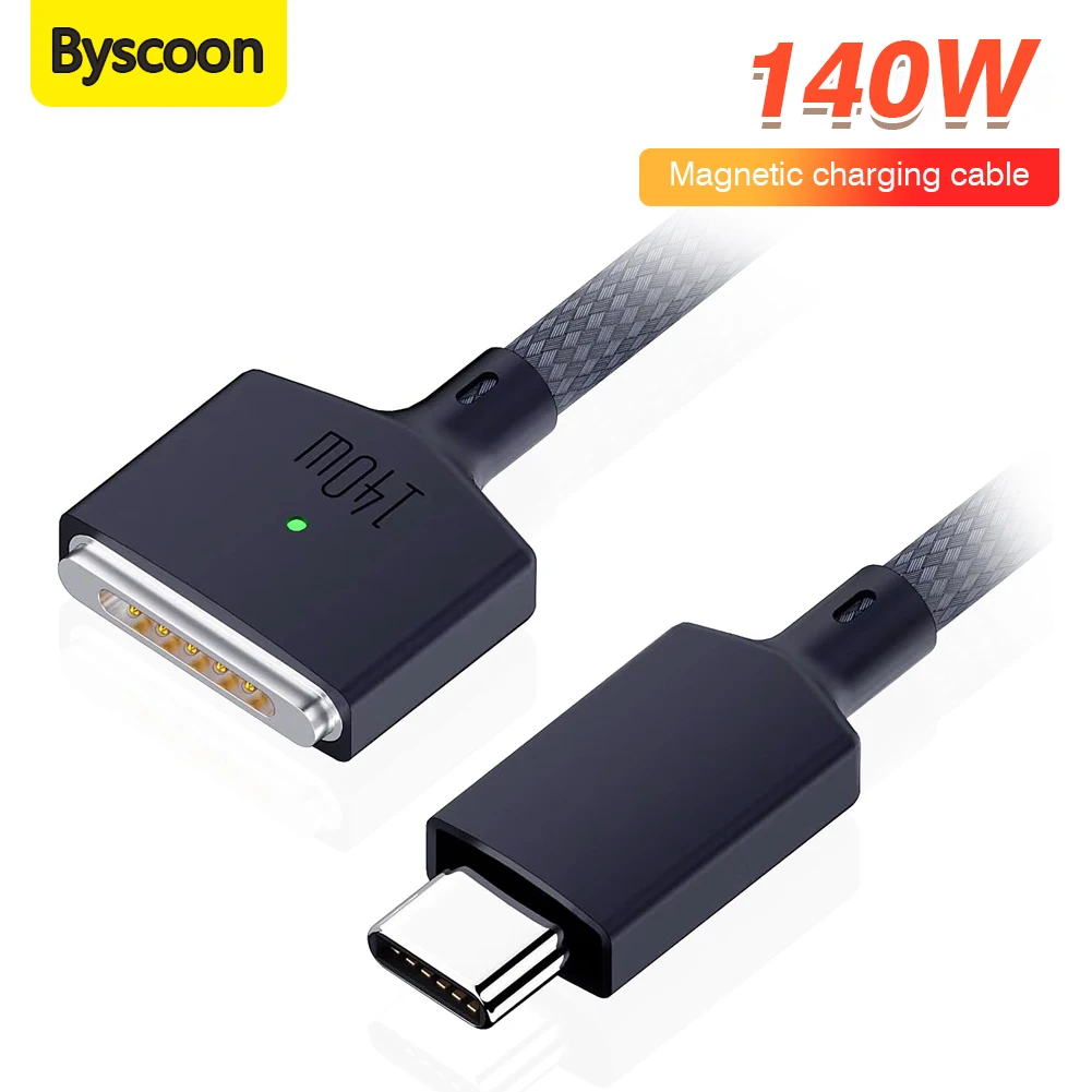 Магнитный кабель Byscoon 140 Вт PD с Magsafe 3 для Macbook Pro Air 13 14 16 M1 M2, адаптер для быстрой зарядки