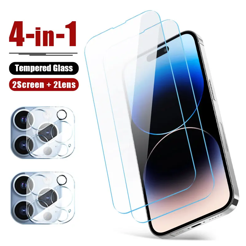 

4in1 9D full cover Camera Lens screen protector for iPhone 15 pro max 14 plus 13 mini 12 11 Tempered glass Camera protector flim