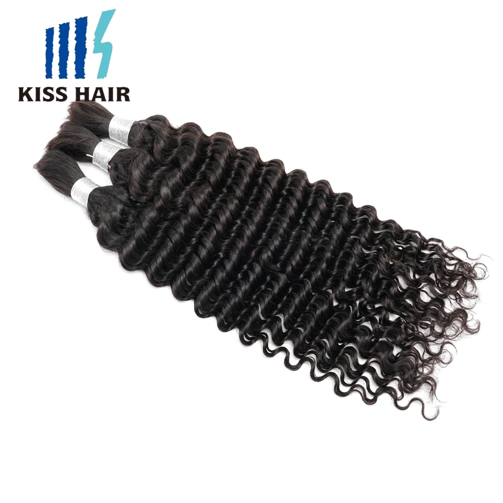 Bulk Hair For Braiding Deep Curly Wave Braids No Weft Wavy Extension 24 Inches Remy Indian Human Hair 100g/piece KissHair