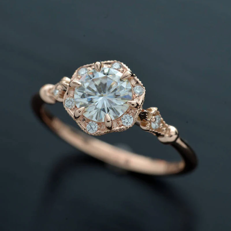 

Beautiful sea blue Flowers Design Rose Gold Color Bridal Wedding Rings AAA Zircon Fashion Jewelry Diamond Halo Women Bridal ring
