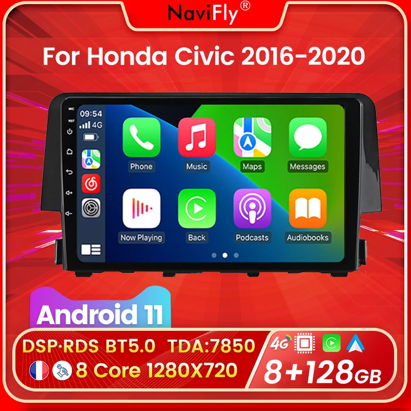 Navifly Android Ips Dsp Car Multimedia Radio Player For Honda Civic 2016 2017 4g Lte Carplay