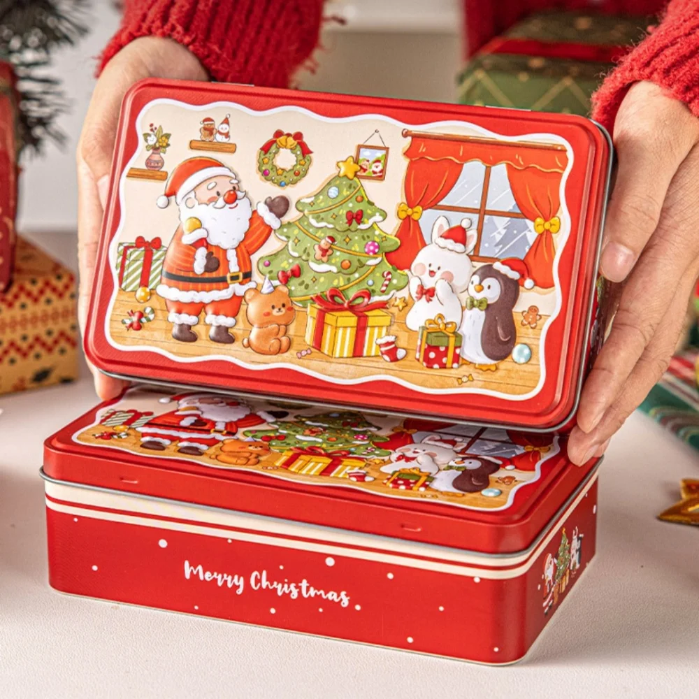 Metall Quadratische Weihnachten Süßigkeiten Box Große Weißblech Geschenk Boxen Keks Snack Lagerung Box Kinder Weihnachten Neujahr Weihnachten Party – Detail 13