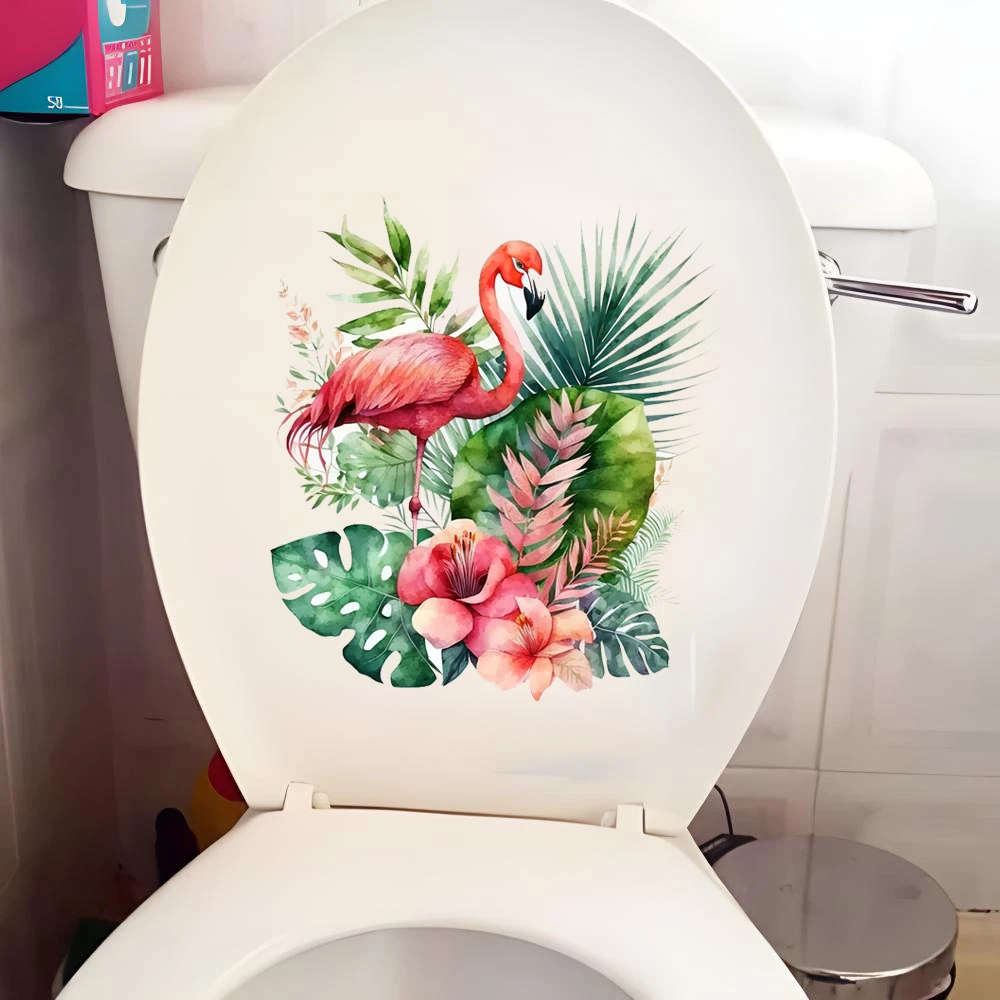 Funny Flamingo Toilet Sticker Bathroom Toilet Cover Sticker Wall Stickers Animal Wc Fun Home BathRoom PVC