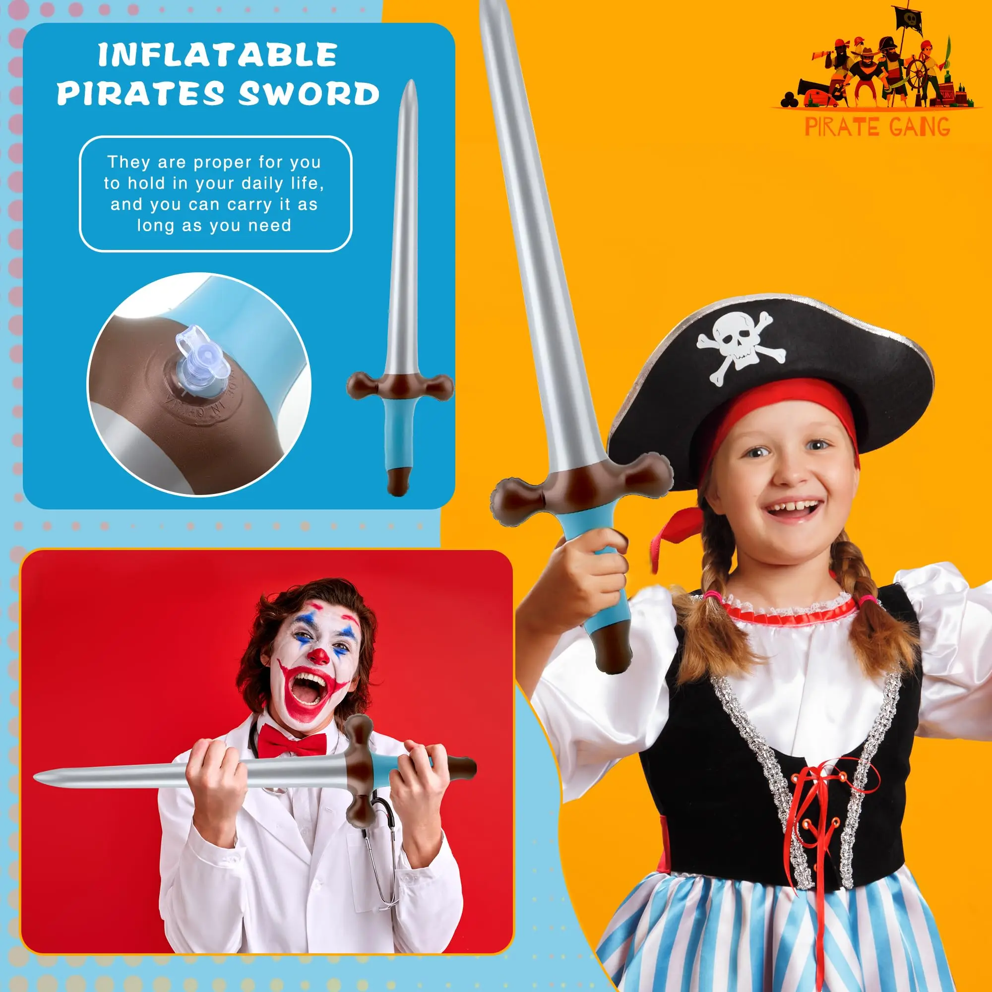 Inflatable Sword Inflatable Pirate Sword Pirate Theme Party Favor for Birthday SwimPool Party Cosplay Costume Accessorie,24 Inch 4