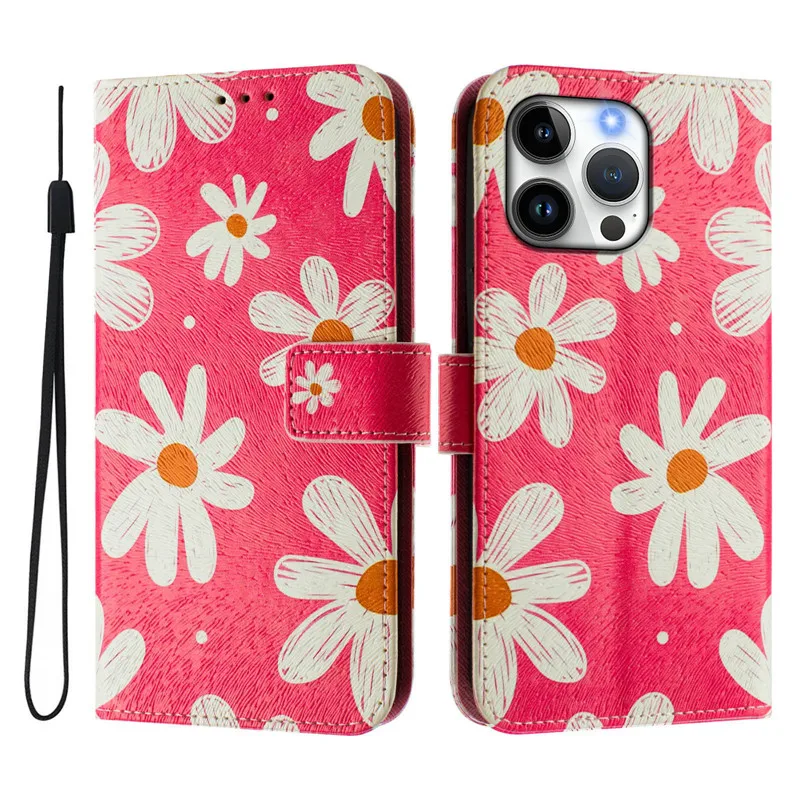 Elegant Leather Flip Wallet Case with Floral Design - Magnetic Closure