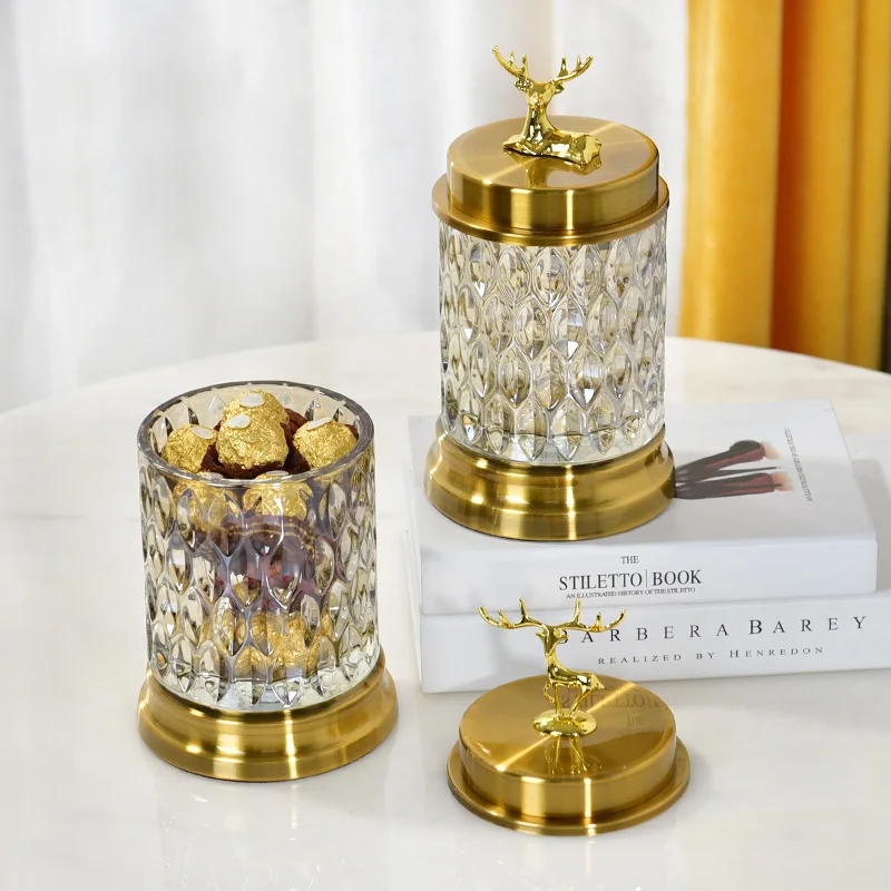 

American with Cover Crystal Glass Storage Candy Jar Home Soft Decorations Living Room Dining Table Deer Decoration Sugar Jars
