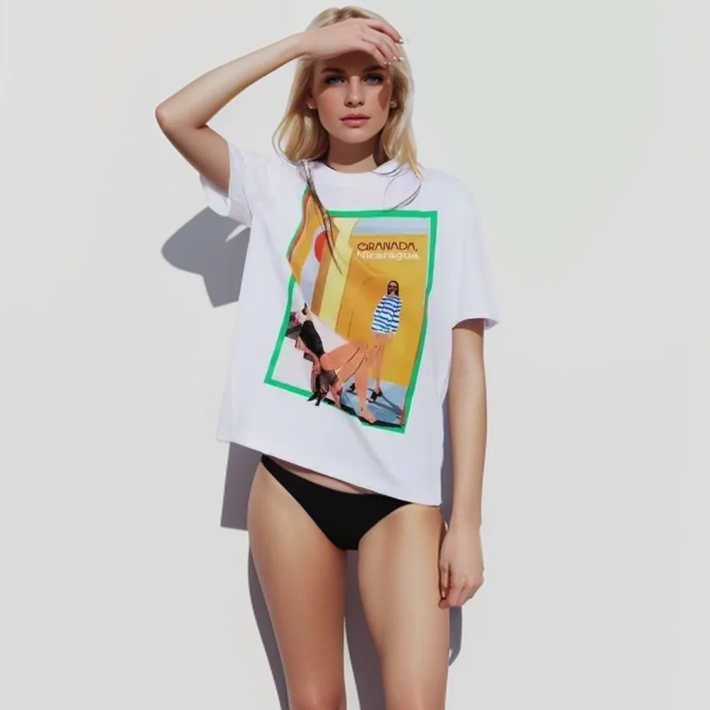 

Женская футболка с коротким рукавом и круглым вырезом, свободного покроя