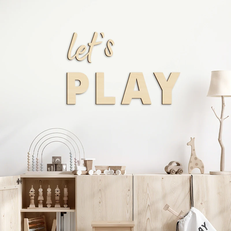 Let's Play Wall Sign Wooden Wall Stickers Suitable for Play for Playrooms Nursery Home Room Bedroom and Above the Bed Wall Decor - 2