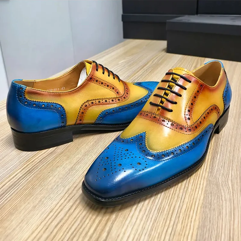 Brogue Shoes For Men Elegant Genuine Leather Social Dress Business Wedding Evening Party Lace Up Fashion Leather Shoes