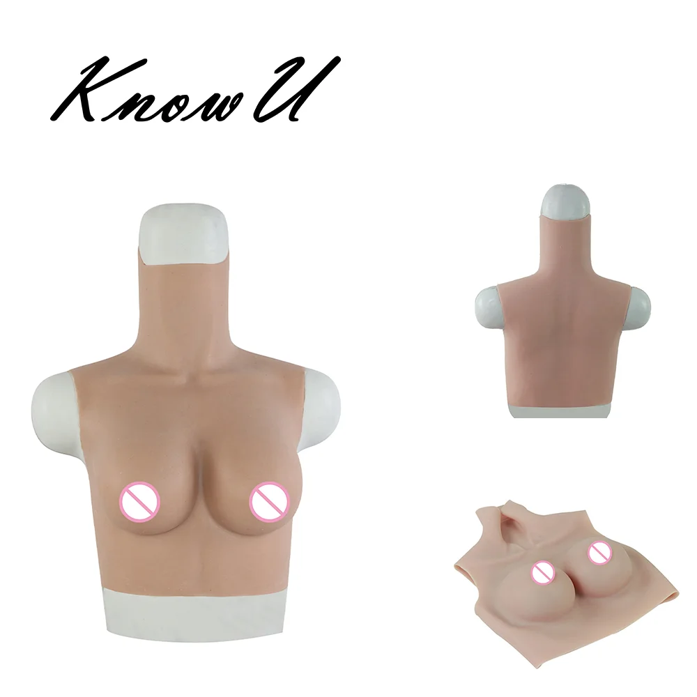 

Small Size B Cup High Collar Sleeveless Silicone Breast Forms Breast Plates Fake Boobs for Crossdress Transgender