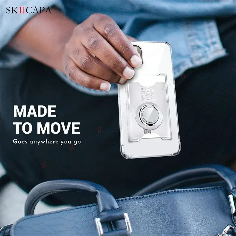 Ring Holder Wallet Card Slot Phone Case with Airbag Shockproof Soft Silicone Transparent Cover