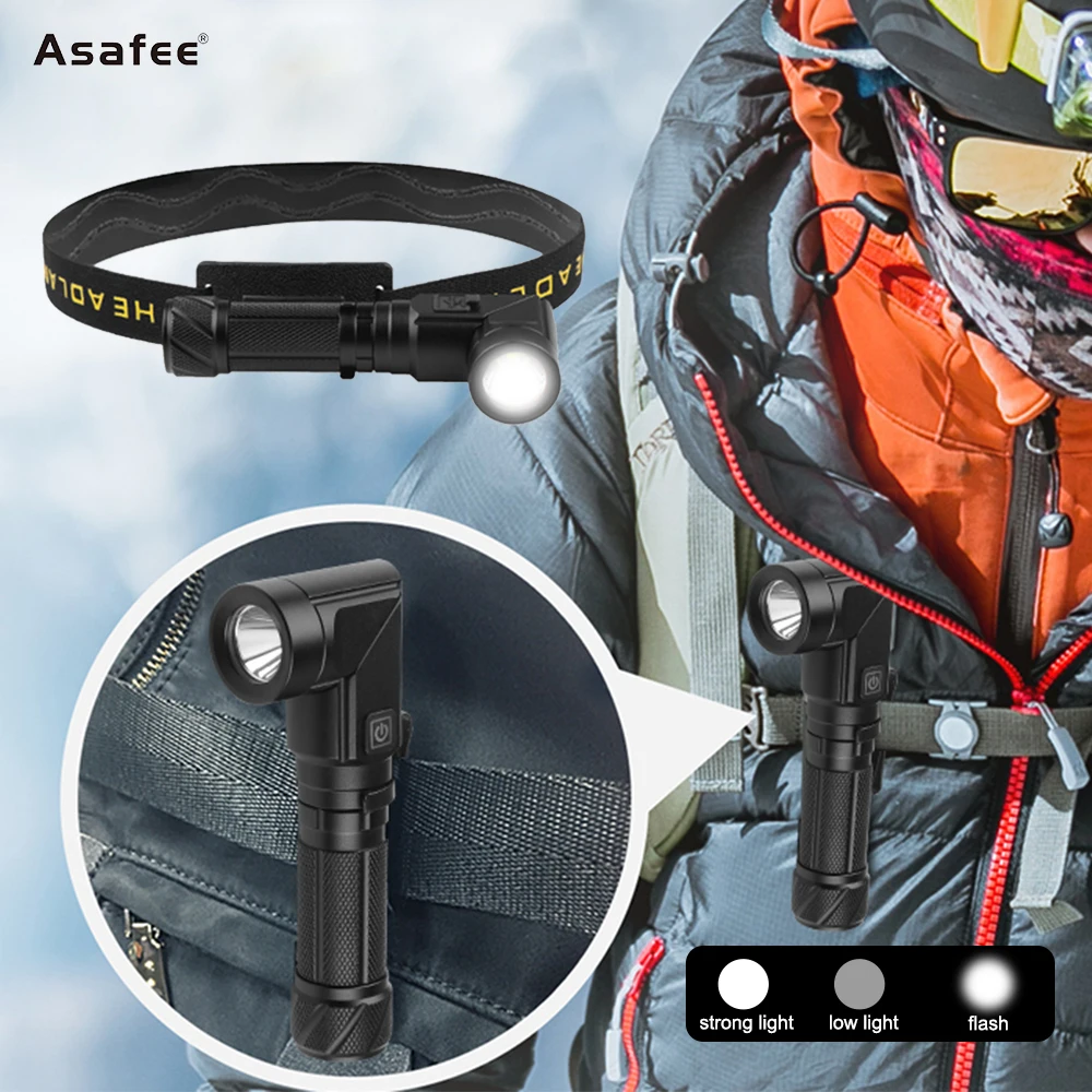 

Asafee Strong Light LED Swivel Head Flashlight Portable Torch USB Rechargeable Aluminum Alloy Torch Headlight and Work Light