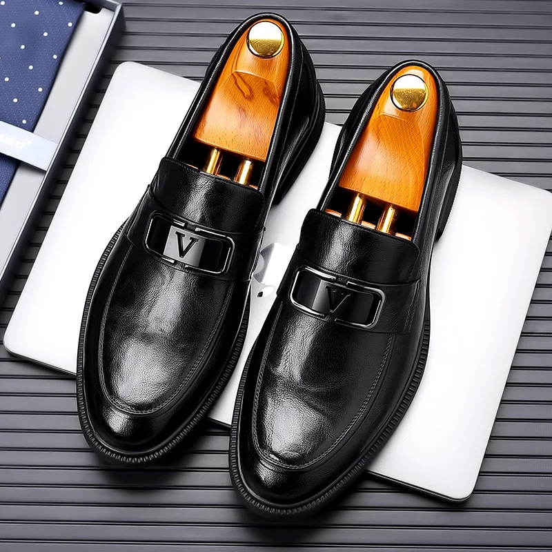 High-quality men's formal shoes leather luxury party wedding men's shoes brown oxford business lefse