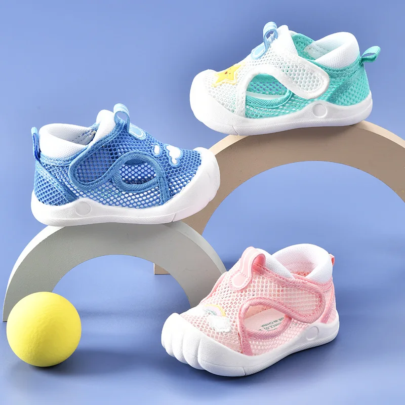 2022 girls summer shoes solid pu buckle hook loop children sandals soft bottom non slip footwear beach toddler kids sandals Baby Sandals Women's Summer Toddler Shoes 0 1-2 Years Old Baby Non-Slip Soft Bottom Infant Mesh Surface Shoes Baby Boy Shoes