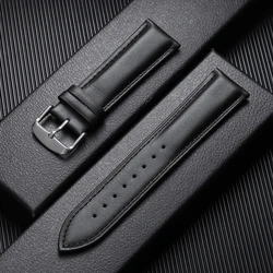 Premium Calfskin Leather Soft Casual Watch Band - 17mm (Black)