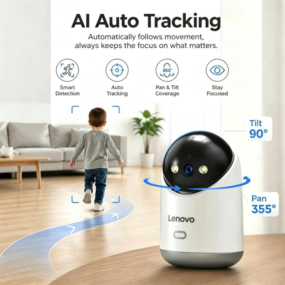 Caméra de sécurité domestique intelligente Lenovo 5MP 5G WiFi, caméra IP pour bébé, vision nocturne couleur, suivi automatique, surveillance vidéo 4