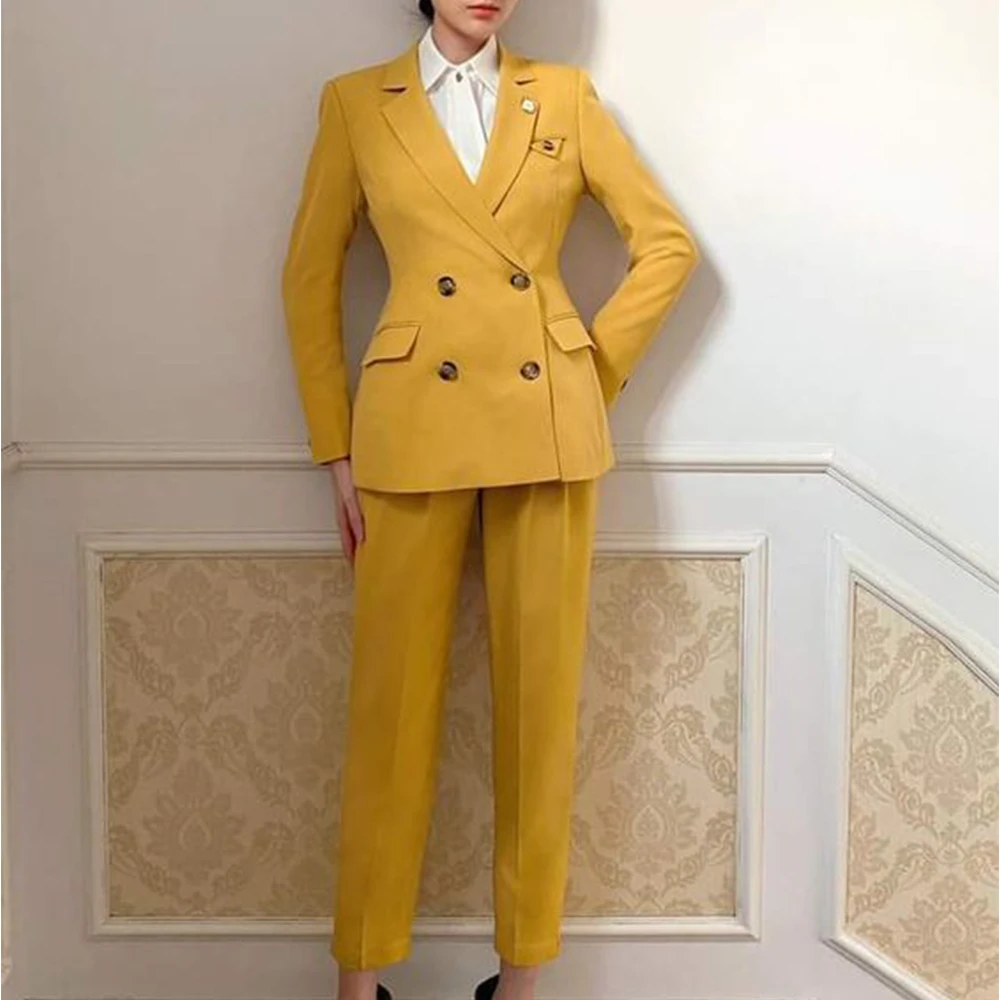 Women's Suit Commuter Workwear Chic and Elegant Woman Set Wear to Work Double-breasted Business Banquet Sets Clothing Pants