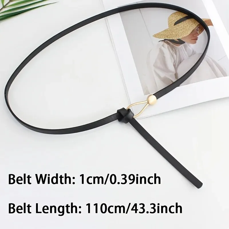 Women's Belt No-hole Knotted Belt Vintage PU Leather Waistband Solid Color Vintage Decorative Thin Belts Dress Girdle For Women