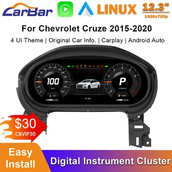 Panel de instrumentos LCD Carbar de 12.3 pulgadas para Chevrolet Cruze 2015-2020, generación Monza, grupo de instrumentos digitales para coche, Holen Astra Opel 1