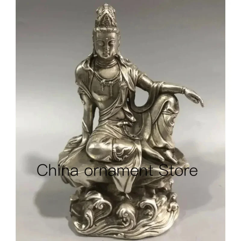 

China White copper Guanyin Bodhisattva Buddha crafts statue