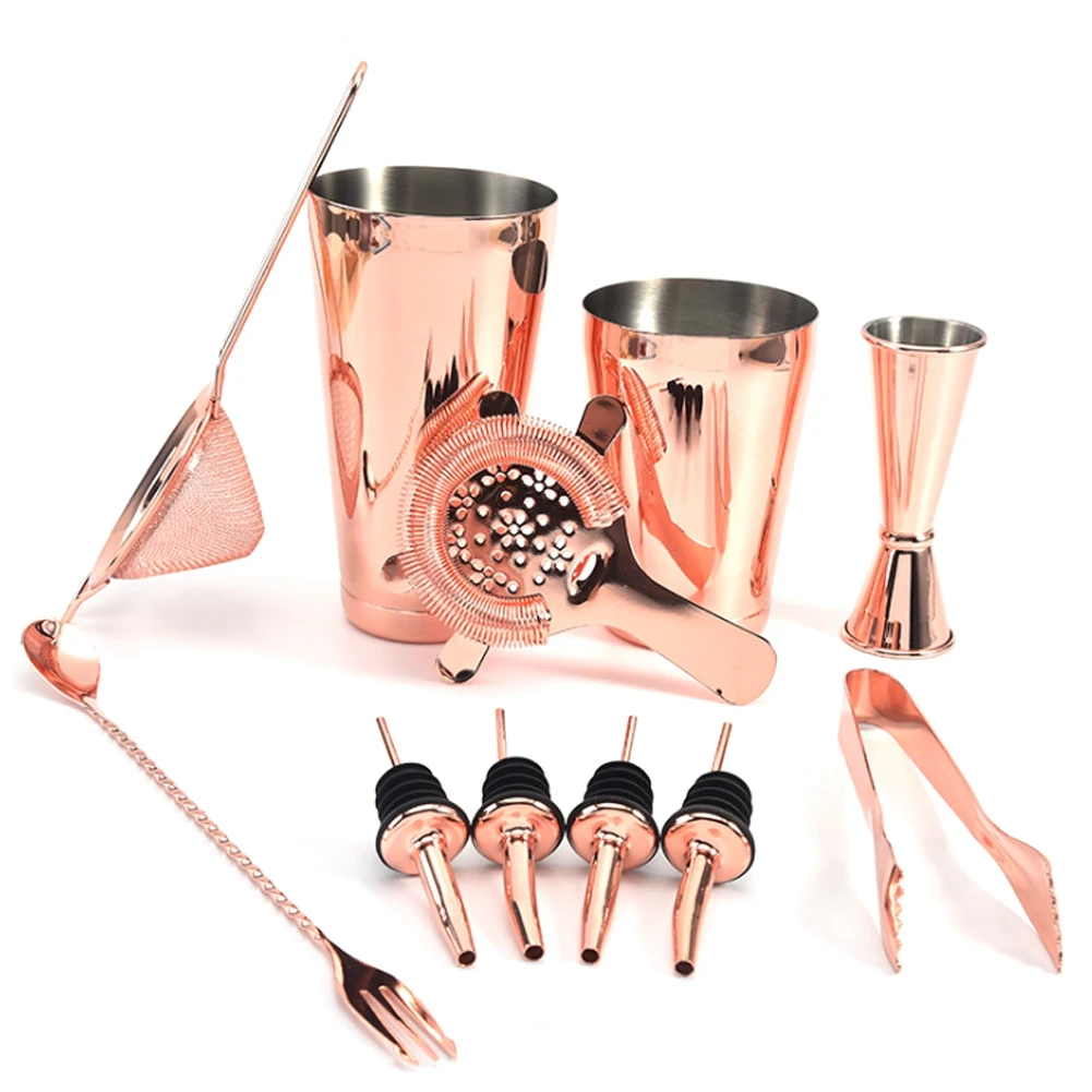 

11-Piece Bartender Kit Boston Cocktail Shaker Bar Set Stainless Steel Rose Gold Cocktail Shaker Set