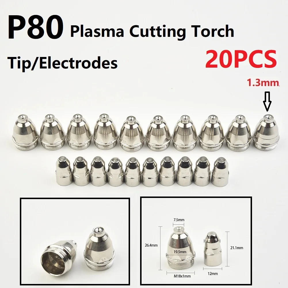 40A 60A Cutting Torchs Metal Pack P80 Plasma CNC Plasma 80A 100A Tip Electrode Consumable Cutting Nozzles 20 PCS Nozzle