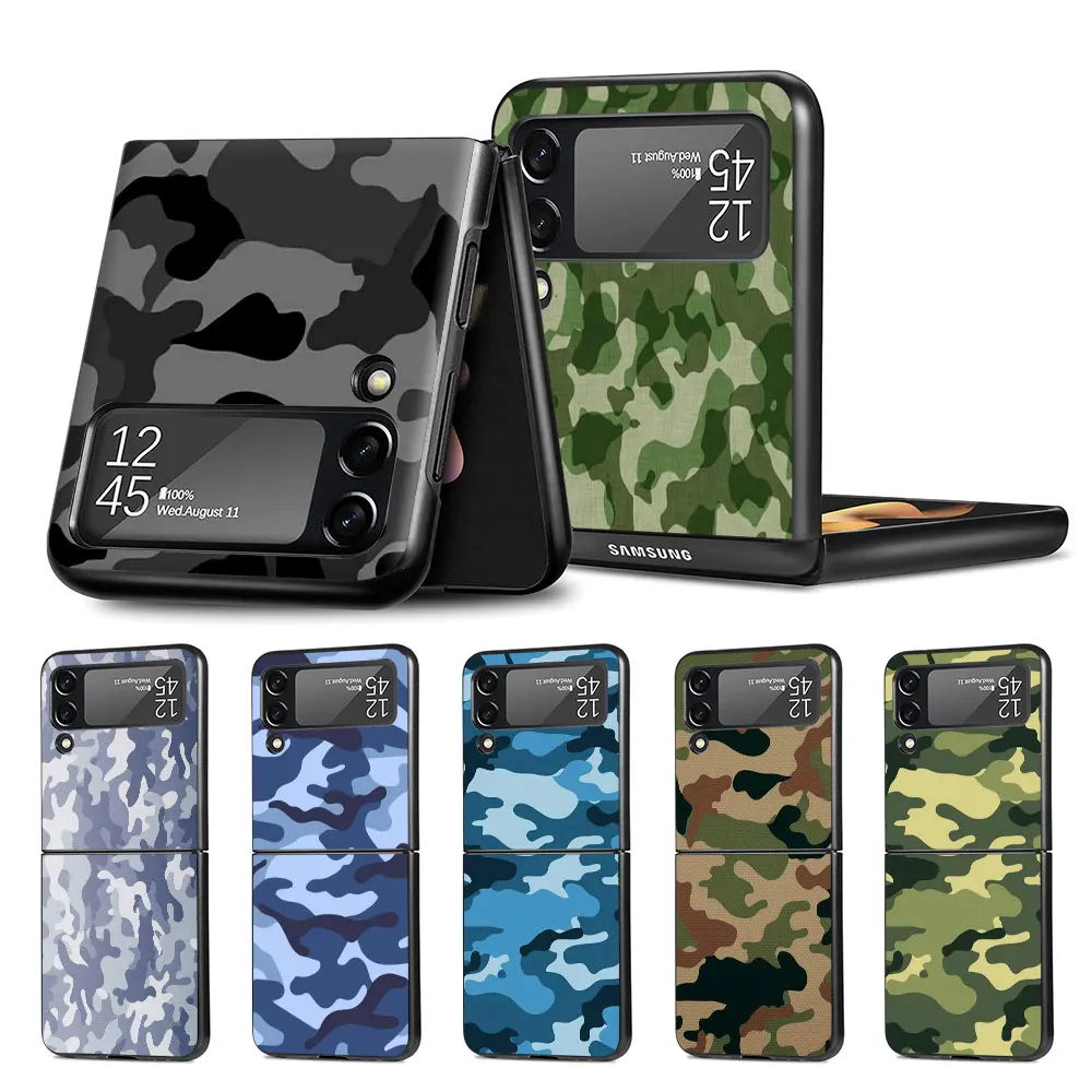 Custodia Per Cellulare Per Samsung Galaxy Z Flip4 Flip3 5G Black Coque Z Flip 4 3 Hard Pc Luxury Cover Camouflage Camo Military Army